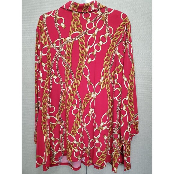 Maggie Barnes Red Chain Print Stretchy Button-Up Jacket with Tank Top Size 2X - Picture 6 of 10